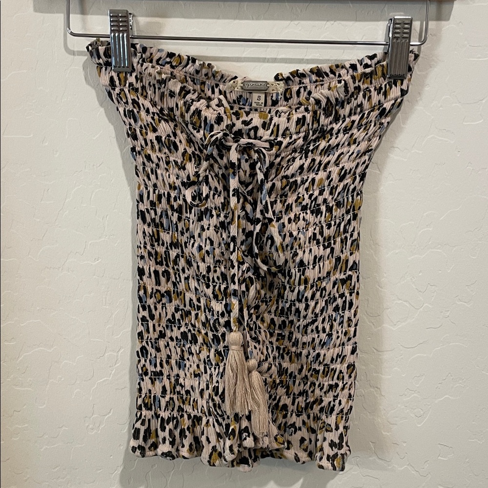 Leopard Print Smocked strapless tank with Tassels